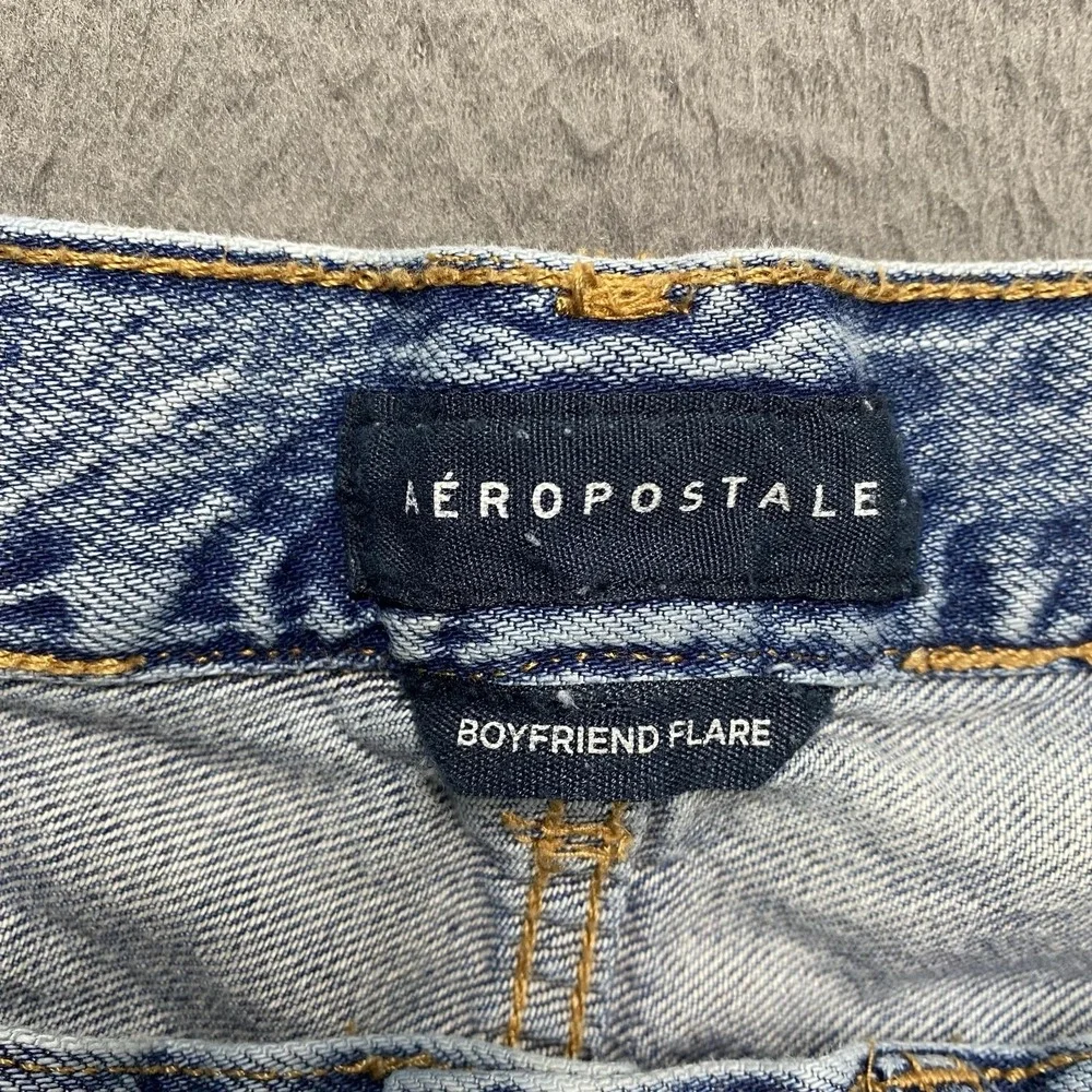 Aeropostale Jeans Juniors 2 Blue Boyfriend Flare‎ Distressed Acid Wash Denim